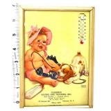 Vntg 5x7 baby w/ puppy adv thermometer