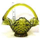 Fenton olive green hobnail basket