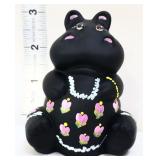 Fenton black sitting hippo with pink hearts
