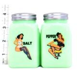 Pair jadeite salt/pepper shakers w/ pinups