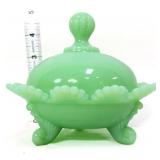 Footed jadeite covered candy dish