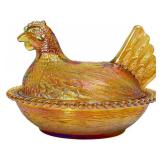 Vintage amber iridescent carnival hen on nest