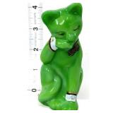 Fenton chameleon green slag grooming cat w bowtie