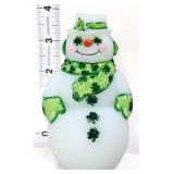 Fenton white satin 4in Luck Of The Irish snowman