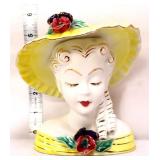 Vntg 6in lady head vase w/ yellow hat see pics