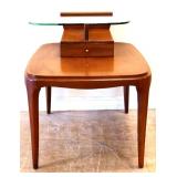 MCM step back end table w/ glass shelf