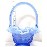Fenton blue opalescent basketweave basket