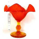 Vntg amberina 6in diamond point open compote