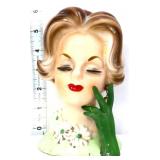 Vntg 6in lady head vase w/ green gloves, see pics