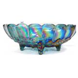 Vntg blue carnival footed fruit bowl