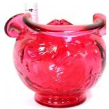 Fenton cranberry feather 4in bowl