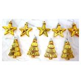 Lot of 9 gold tone Christmas ornaments