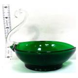 Vntg emerald/clear figural swan bowl