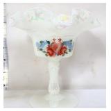 Fenton white iridescent hearts & flowers compote