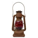 Vntg metal barn lantern with red globe