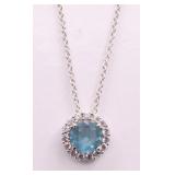 Round cut blue topaz necklace, lab created