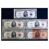 Lot of 5 $5 notes
