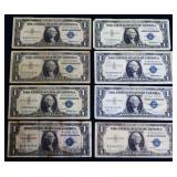 Lot of 8 blue seal $1 notes