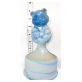 Fenton blue slag iridescent bear on font