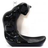 Vntg black Royal Haeger cat fish bowl holder