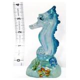 Fenton blue iridescent 4in hand painted sea horse