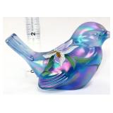 Fenton blue iridescent songbird w/ flowers