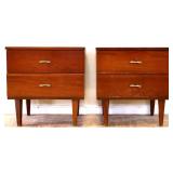 Pair MCM Harmony House 2 drawer nightstands