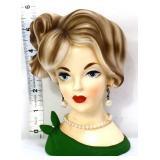 Vntg 5.5in lady head vase w/ green shirt, see pics