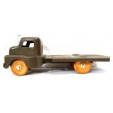 Vintage metal army flatbed truck w/ wood wheels