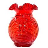 Fenton country cranberry 6in ribbon vase