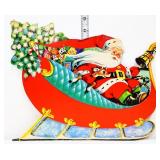 Vntg dbl side cardstock 13.5x11.5 Santa in sleigh