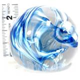 Art glass blue/white swirl domed paperweight