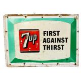 Vntg metal 26.75x18.5 7Up 1st Against Thirst sign