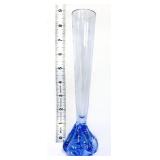 Vntg blue art glass 9in bud vase