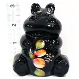 Fenton black 3in sitting hippo w/ autumn leaves