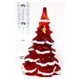 Fenton 3in amberina flocked Christmas tree