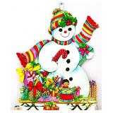 Vntg cardstock 12x14.75 snowman on sleigh