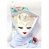 Vntg 6in lady head vase w/ blue hat see pics