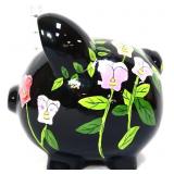 Vntg Ganz black piggy bank w/ flowers