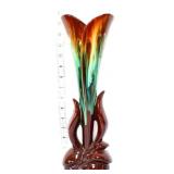 Vntg 13in brown/green pottery vase