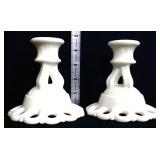 Pair 4.5in milk glass candle holders