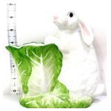 7in white rabbit & leaves figural planter
