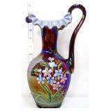 Fenton 90th Ann. plum iridescent floral ewer