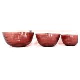 3 piece vntg Pyrex ribbed plum mixing bowl set