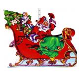 Vntg cardstock dbl side 19.5x16 Santa in sled