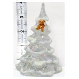 Fenton 4in clear iridescent flocked Christmas tree