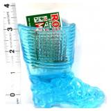 Vintage blue glass boot match holder