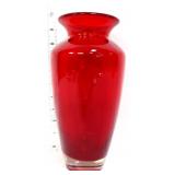 Ruby red art glass 10in vase