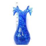 Blue/white art glass 9in vase