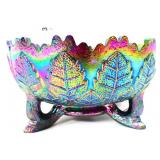 Fenton grape carnival 4.5in tri foot leaf bowl